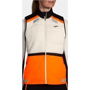 Brooks Run Visable Insulated Vest 2.0 Running Jacket Orange White 221688 Small